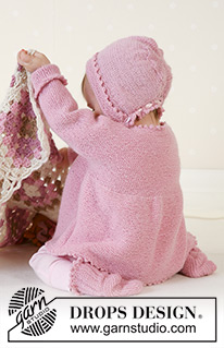 Josie Cardigan / DROPS Baby 14-7 - Knitted jacket with seamless sleeves, bonnet and socks in garter stitch in DROPS Alpaca. Sizes for baby and children, 1 month to 4 years.