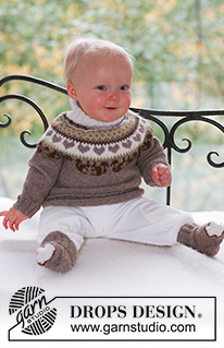 Squirrel Song / DROPS Baby 17-15 - De set bevat: Gebreide trui met ronde pas, eekhoorn en hartjes, plus sokken voor baby en kinderen in DROPS Alpaca.