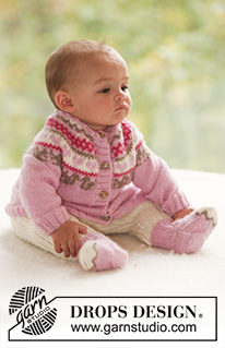 Baby Squirrel / DROPS Baby 17-18 - Set of knitted cardigan with round yoke, squirrel and heart detail, plus socks and pants in rib st for baby and children in DROPS Alpaca