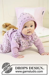 Strawberry Cheeks / DROPS Baby 19-1 - Set of knitted jacket with raglan sleeves and turtle neck, bonnet and socks with Nordic pattern for baby and children in DROPS Merino Extra Fine