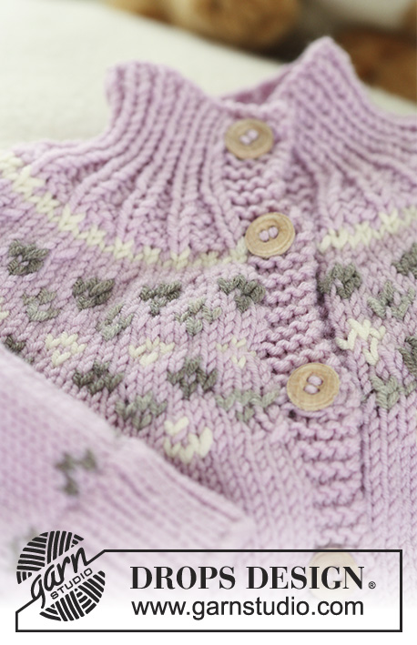 Strawberry Cheeks / DROPS Baby 19-1 - Set of knitted jacket with raglan sleeves and turtle neck, bonnet and socks with Nordic pattern for baby and children in DROPS Merino Extra Fine