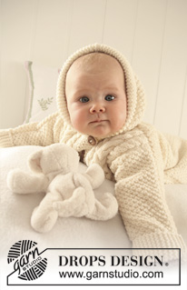 Snuggly Bunny / DROPS Baby 19-10 - Gestrickter Schlafsack mit angestrickten Ärmeln im Perlmuster, Strukturmuster und Zopfmuster für Babys in DROPS Merino Extra Fine