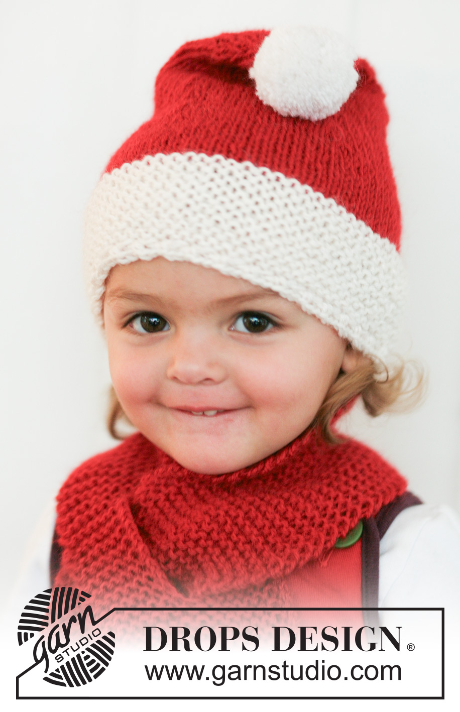 Little Miss Claus / DROPS Baby 19-12 - Stickad tomtemössa och halsduk till jul till baby och barn i 2 trådar DROPS Alpaca