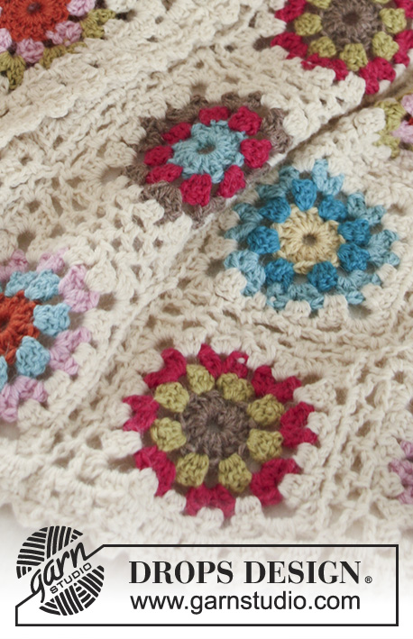 Granny's Little Girl / DROPS Baby 19-22 - Fargerikt heklet DROPS teppe i 2 tråder ”Alpaca”. Tema: Babyteppe