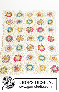 Granny's Little Girl / DROPS Baby 19-22 - Fargerikt heklet DROPS teppe i 2 tråder ”Alpaca”. Tema: Babyteppe