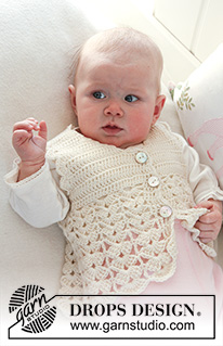 Sweet Buttercup Vest / DROPS Baby 19-7 - Hæklet vest med viftemønster til baby og børn i DROPS BabyMerino.
