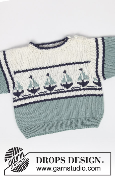 Le Petit Explorateur / DROPS Baby 2-5 - Strikket marinesæt med bluse og basker i DROPS Safran