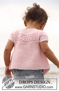 Nova / DROPS Baby 20-14 - Kortärmad topp med knappar stickad sidledes i rätstickning med hålmönster och förkortade varm till baby och barn i DROPS BabyMerino.