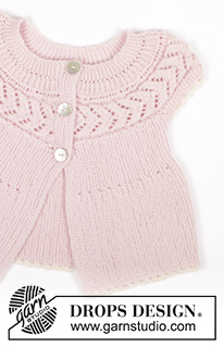 Nova / DROPS Baby 20-14 - Kortärmad topp med knappar stickad sidledes i rätstickning med hålmönster och förkortade varm till baby och barn i DROPS BabyMerino.