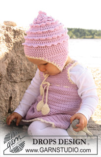Sweet Little Cupcake / DROPS Baby 20-20 - Set med virkad klänning och mössa till baby och barn i DROPS Merino Extra Fine.