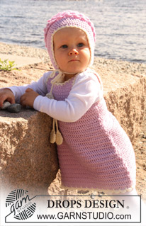 Sweet Little Cupcake / DROPS Baby 20-20 - Set med virkad klänning och mössa till baby och barn i DROPS Merino Extra Fine.