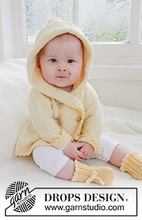 Buttercup / DROPS Baby 21-1 - Strikket jakke med hette og tøfler til baby og barn i DROPS BabyMerino