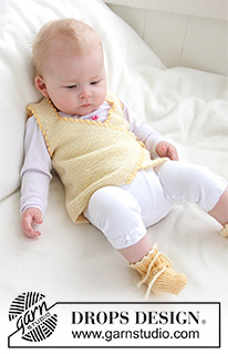 Honey Suckle / DROPS Baby 21-12 - Strikket vest og tøfler med riller og heklekanter til baby og barn i DROPS BabyMerino
