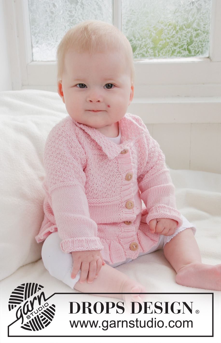 Lea / DROPS Baby 21-14 - Knitted jacket with wavy edge and textured pattern for baby and children in DROPS BabyAlpaca Silk