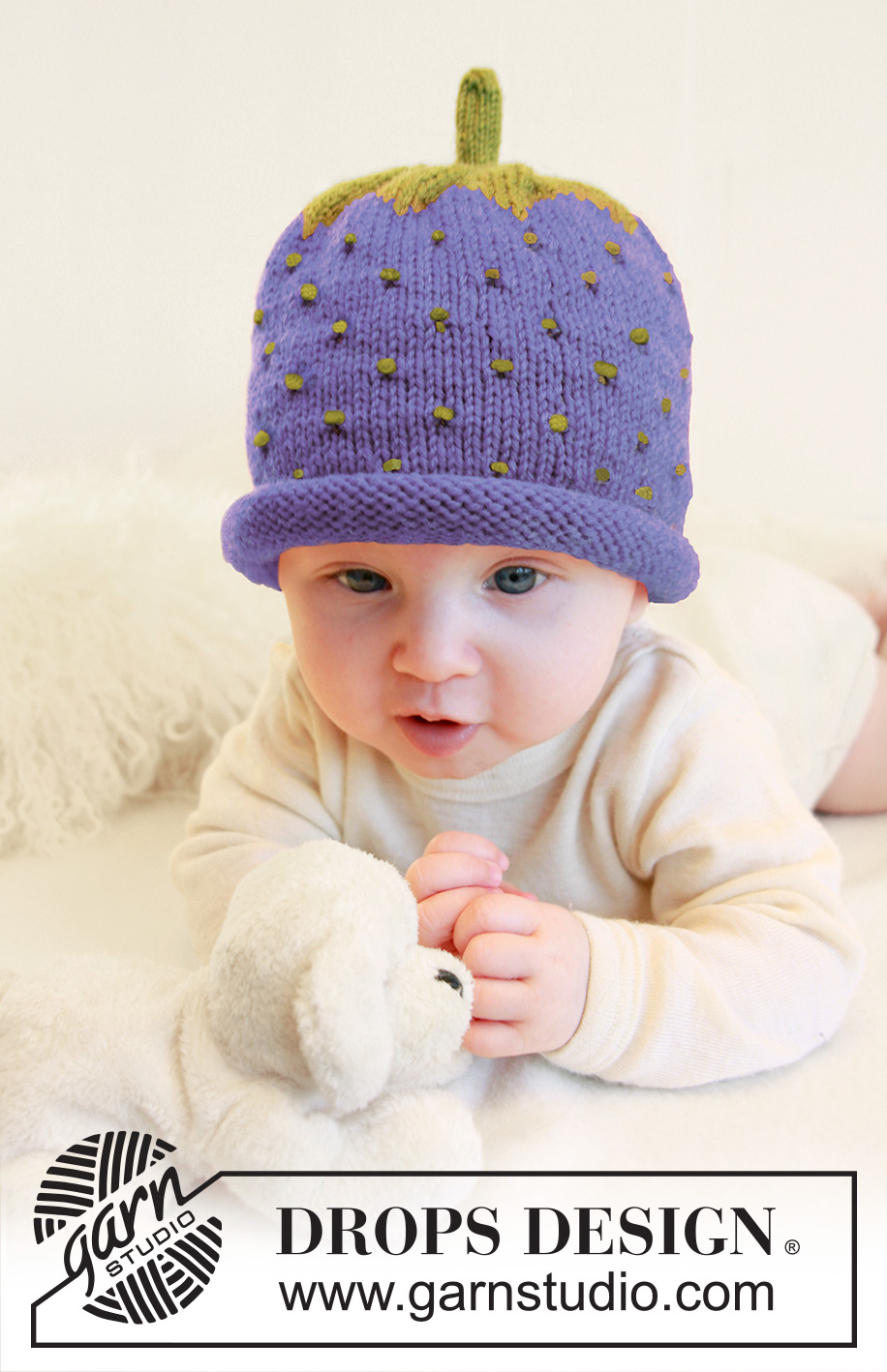 Sweet Blueberry / DROPS Baby 21-20 - Knitted blueberry hat for baby and children in DROPS Alpaca