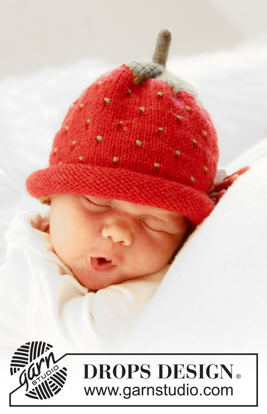 Sweet Strawberry / DROPS Baby 21-21 - Gestrickte Mütze als Erdbeere für Babys und Kinder in DROPS Alpaca