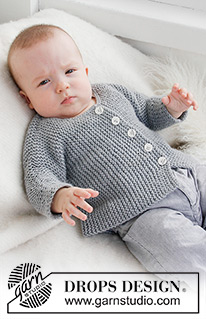 Grey Gosling / DROPS Baby 21-39 - Vauvan ja lapsen poikittain neulottu jakku kaksinkertaisesta DROPS Alpaca-langasta.