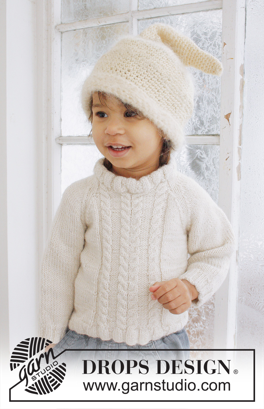 Micah / DROPS Baby 21-40 - Gestrickter Pullover mit Zopfmuster und Raglan in 2 Fäden DROPS Alpaca für Babys und Kinder
