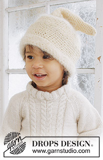 Micah / DROPS Baby 21-41 - Gehäkelte Mütze mit Zipfel / Weihnachtsmütze in DROPS Alpaca und DROPS Vienna für Babys und Kinder.