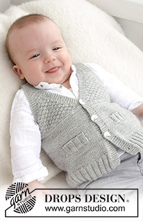 Junior / DROPS Baby 21-8 - DROPS BabyMerino või BabyAlpaca Silk lõngast kootud V-kaelusega ja tekstuure mustriga beebi vest 
