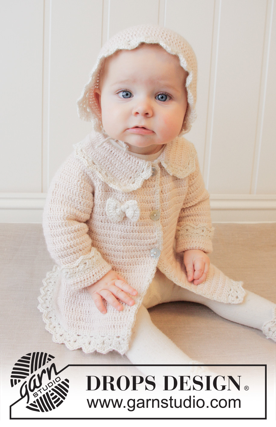 Little Lady Rose / DROPS Baby 25-12 - Babyvest met raglan en waaierranden, wordt van boven naar beneden gehaakt in DROPS BabyAlpaca Silk. Maat prematuur tot 4 jaar.
