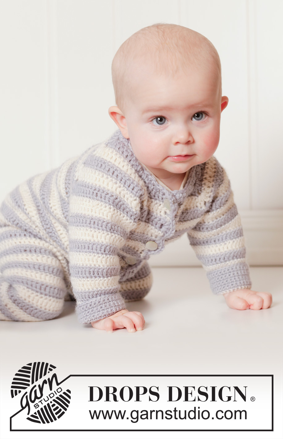 Baby Blues / DROPS Baby 25-34 - Crochet baby overall with raglan and stripes in DROPS Karisma. Size 0 - 4 years.