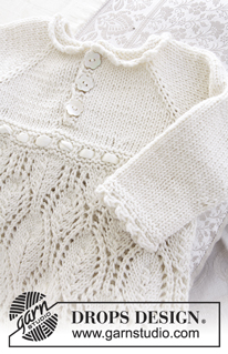 My Fairy / DROPS Baby 29-1 - This set is made up of: Dress for Christening or special occasions worked top down with raglan and lace pattern in DROPS Cotton Merino. Knitted hat with lace pattern in DROPS Cotton Merino. Baby sizes 0 - 2 years.
