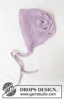 Pink Petals Hat / DROPS Baby 33-14 - Gebreid mutsje voor baby’s met bladpatroon en ribbelsteek in DROPS BabyMerino. Maten 0-24 maanden.