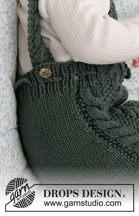 Ready to Play Romper / DROPS Baby 33-21 - Knitted play suit for baby with cables and moss stitch in DROPS Merino Extra Fine. Size 1 - 24 months.