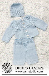 Stroll in the Park / DROPS Baby 33-26 - Jacket for baby with round yoke and textured pattern, knitted top down.  Shorts for baby with ties and rib. Piece is knitted in DROPS BabyMerino or DROPS Alpaca.
Size: Premature to 2 years