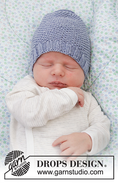 Baby Talk Set / DROPS Baby 33-29 - Knitted hat and shawl for baby in DROPS BabyMerino with moss stitch and garter stitch.  Size: Premature - 4 years (= hat) and one-size (= shawl scarf).