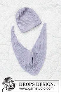 Baby Talk Set / DROPS Baby 33-29 - Knitted hat and shawl for baby in DROPS BabyMerino with moss stitch and garter stitch.  Size: Premature - 4 years (= hat) and one-size (= shawl scarf).