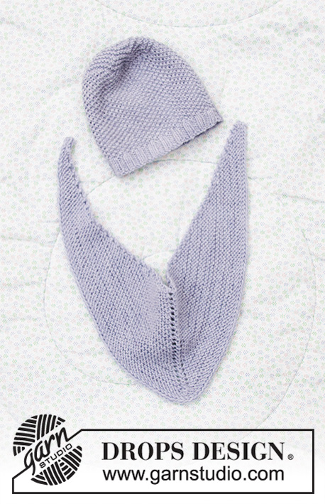 Baby Talk Set / DROPS Baby 33-29 - Knitted hat and shawl for baby in DROPS BabyMerino with moss stitch and garter stitch.  Size: Premature - 4 years (= hat) and one-size (= shawl scarf).