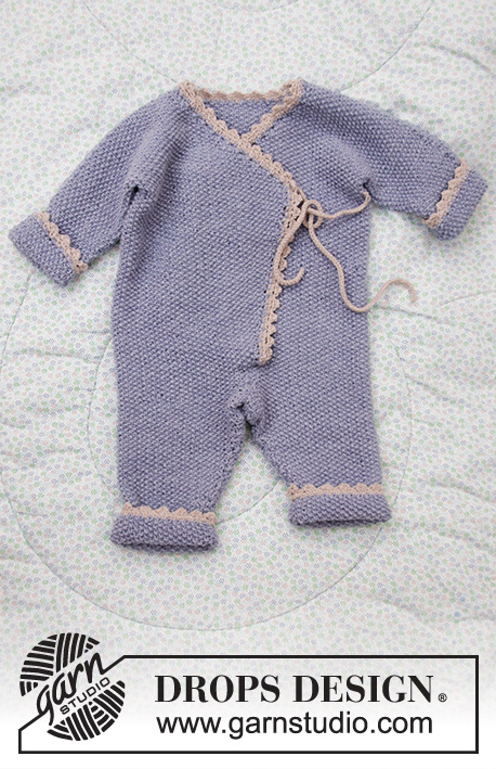 Baby Talk / DROPS Baby 33-30 - Knitted overall and hat for baby with moss stitch, garter stitch and crochet edge. The set
is knitted in DROPS BabyMerino.
Size overall: 1 month to 2 years 
Size hat: Premature to 4 years