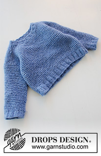 Baby Blue Note / DROPS Baby 36-13 - Pull tricoté de haut en bas pour bébé et enfant, en DROPS Air, au point mousse. Du 6 mois au 8 ans.