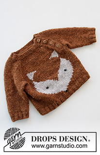 Little Fox / DROPS Baby 36-14 - Knitted jumper with raglan for babies and kids in DROPS Sky. The piece is worked top down with fox-pattern. Sizes 1 month – 8 years.