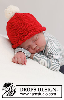 Itsy Bitsy Santa / DROPS Baby 36-15 - Gebreide kerstmuts voor baby’s en kinderen in DROPS BabyMerino. Maten: Prematuur – 4 jaar. Thema: Kerst.