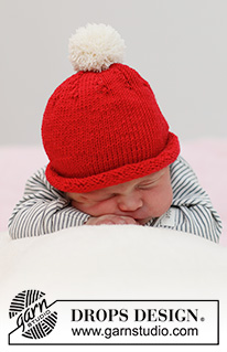 Itsy Bitsy Santa / DROPS Baby 36-15 - Gebreide kerstmuts voor baby’s en kinderen in DROPS BabyMerino. Maten: Prematuur – 4 jaar. Thema: Kerst.