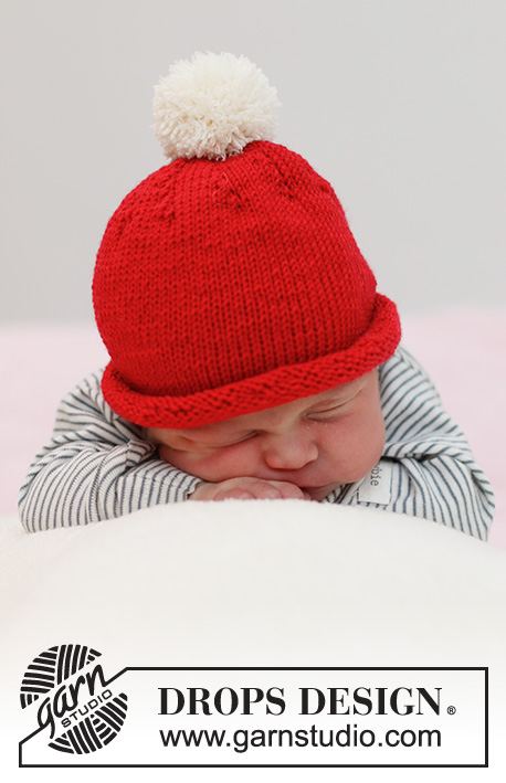 Itsy Bitsy Santa / DROPS Baby 36-15 - Gebreide kerstmuts voor baby’s en kinderen in DROPS BabyMerino. Maten: Prematuur – 4 jaar. Thema: Kerst.