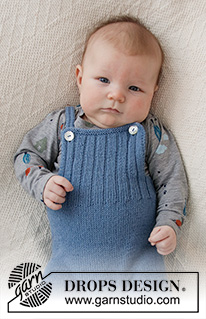 Afternoon Playdate / DROPS Baby 36-4 - Strikkede bukser med seler til baby i DROPS Flora. Arbejdet strikkes med rib og glatstrik. Størrelse præmatur – 4 år.