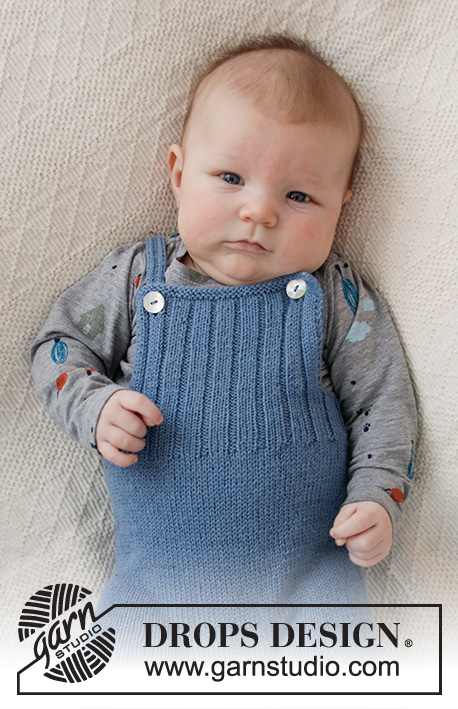 Afternoon Playdate / DROPS Baby 36-4 - Strikkede bukser med seler til baby i DROPS Flora. Arbejdet strikkes med rib og glatstrik. Størrelse præmatur – 4 år.