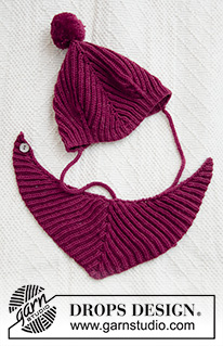 Baby Plum / DROPS Baby 36-7 - Knitted hat and bib for babies, with English rib in DROPS BabyMerino. Sizes 1 month – 4 years.