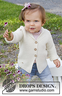 Busy Lizzie / DROPS Baby & Children 38-10 - Strikket jakke til baby og barn i DROPS BabyMerino. Arbeidet strikkes med riller og sjalskrage. Størrelse 0 – 4 år.