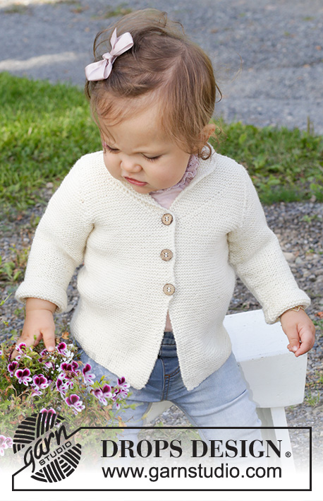 Busy Lizzie / DROPS Baby & Children 38-10 - Strikket jakke til baby og barn i DROPS BabyMerino. Arbeidet strikkes med riller og sjalskrage. Størrelse 0 – 4 år.