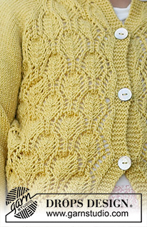 Sweet Marigold / DROPS Baby & Children 38-11 - Chaqueta de punto para bebés y niños en DROPS BabyMerino. La prenda está realizada de arriba abajo con el raglán y el patrón de calados. Tallas 6 meses - 8 años.