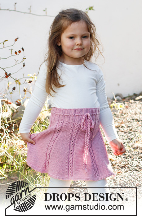 Do the Twist / DROPS Baby & Children 38-14 - Knitted skirt for kids in DROPS Merino Extra Fine. Piece is knitted top down with lace pattern. Size 2 - 12 years