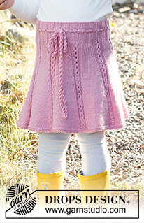 Do the Twist / DROPS Baby & Children 38-14 - Knitted skirt for kids in DROPS Merino Extra Fine. Piece is knitted top down with lace pattern. Size 2 - 12 years