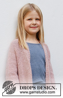 Feeling Whimsy / DROPS Baby & Children 38-19 - Gilet enfant tricoté de haut en bas en DROPS Sky et DROPS Kid-Silk, avec emmanchures raglan et poches. Du 3 au 14 ans.