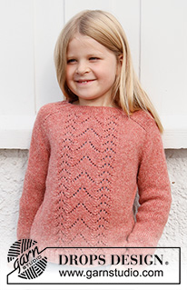 Sweet Begonia / DROPS Baby & Children 38-20 - Strikket genser til barn i DROPS Sky. Arbeidet strikkes ovenfra og ned med hullmønster og sadelskulder. Størrelse 3 – 14 år.