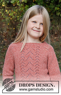 Sweet Begonia / DROPS Baby & Children 38-20 - Strikket genser til barn i DROPS Sky. Arbeidet strikkes ovenfra og ned med hullmønster og sadelskulder. Størrelse 3 – 14 år.